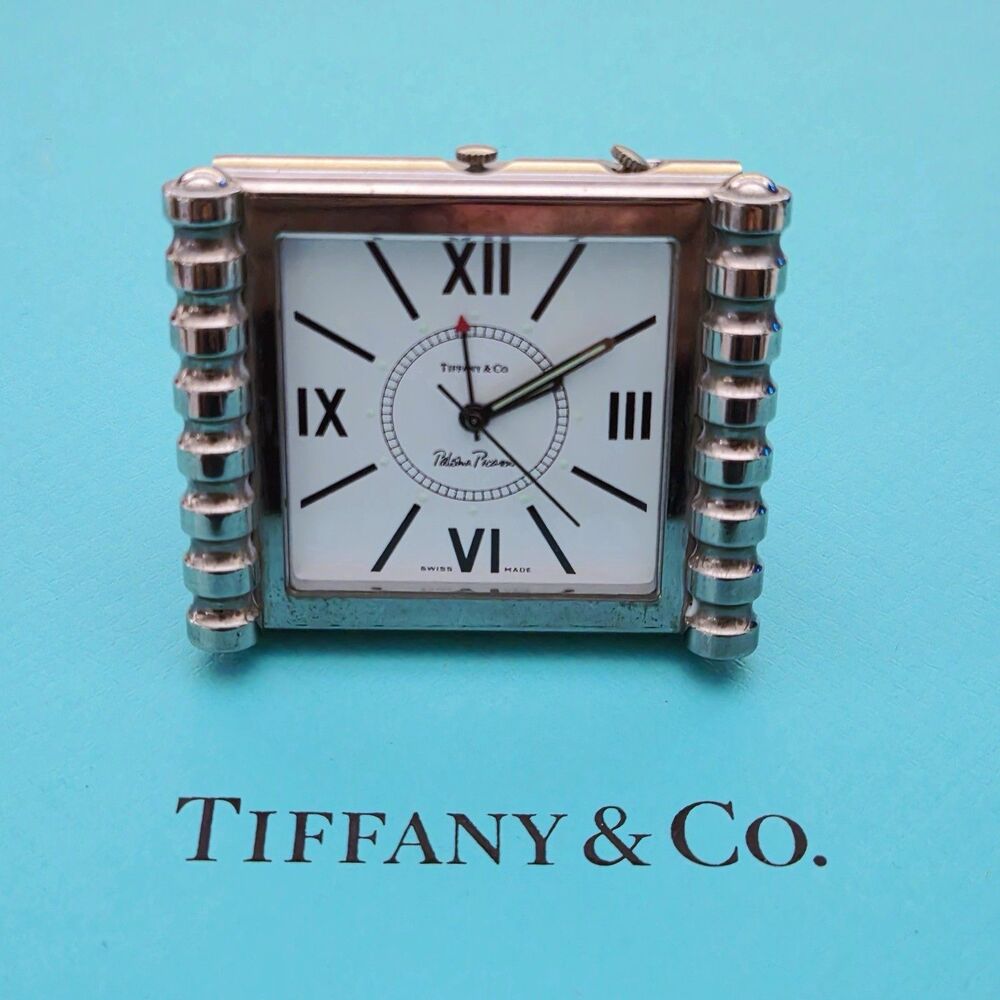 RARE Vintage Tiffany & Co Paloma Picasso Swiss Travel Desk Clock MCM Retro